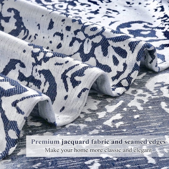 Navy and Silver Damask Medallion Curtains 54”Wx95”L, 2 Panels - Picture 4 of 8